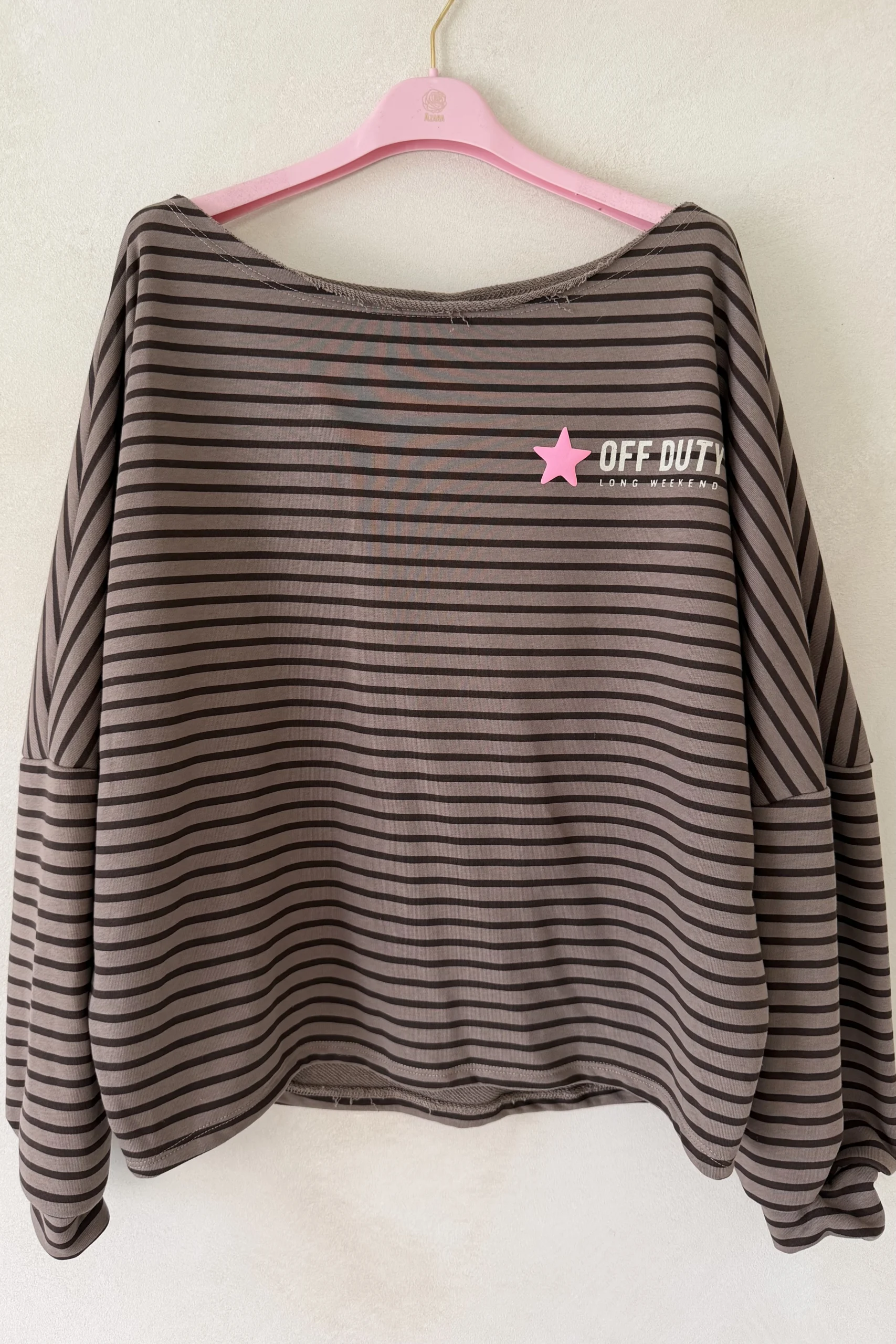 Sweat Lina "Long Weekend" Streep, Taupe/Bruin. - Afbeelding 3