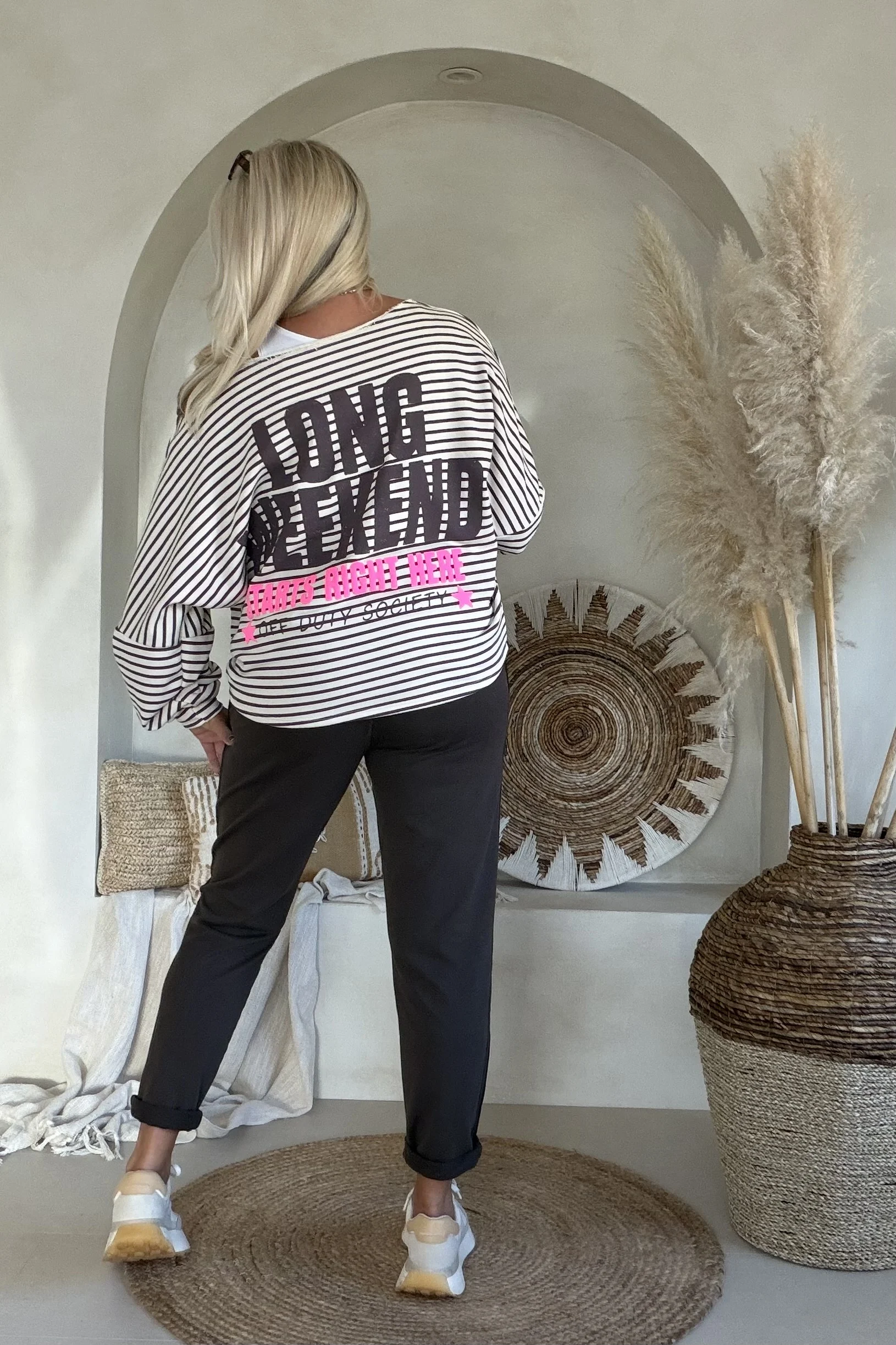 Sweat Lina "Long Weekend" Streep, Ecru/Bruin. - Afbeelding 3
