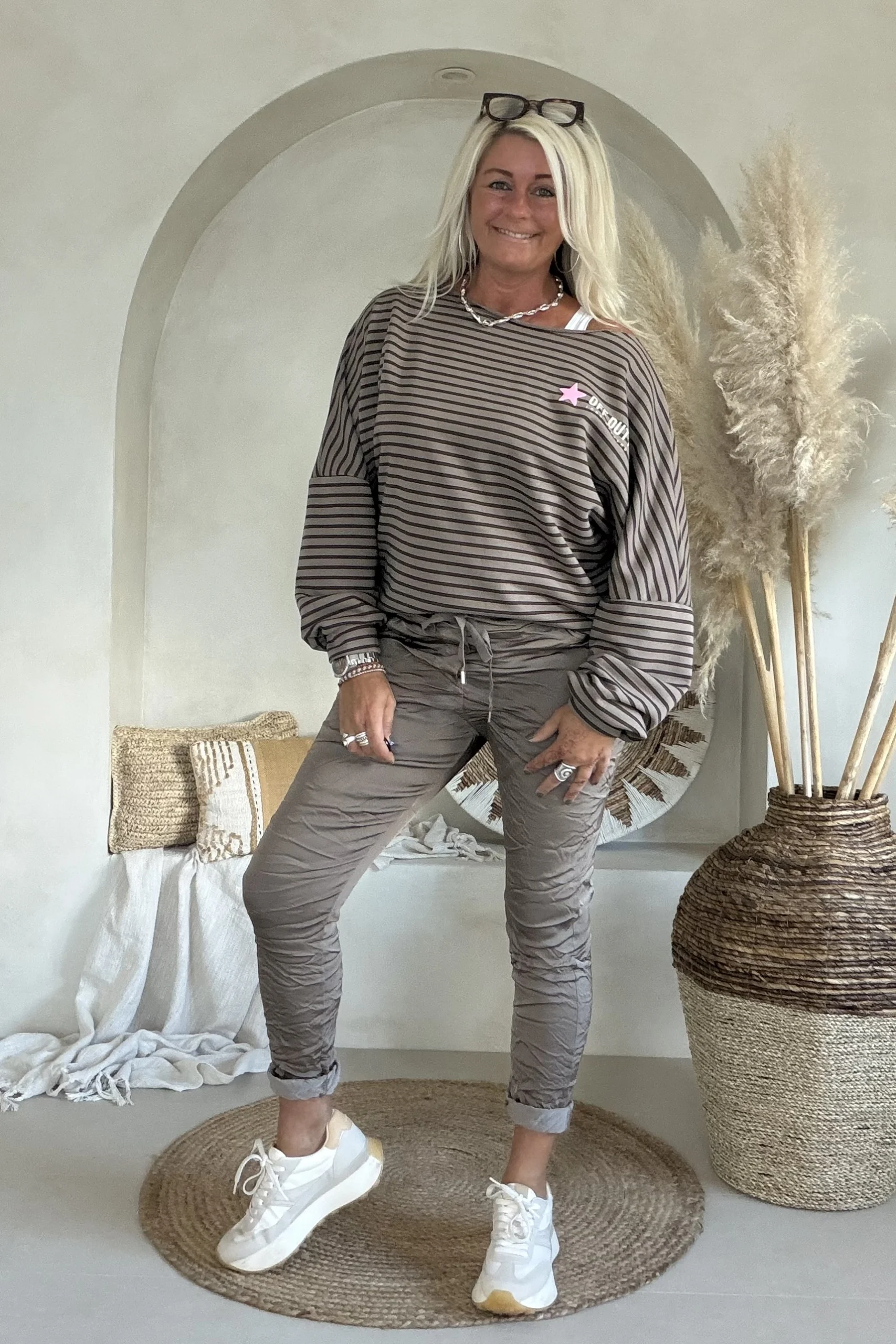 Sweat Lina "Long Weekend" Streep, Taupe/Bruin. - Afbeelding 12