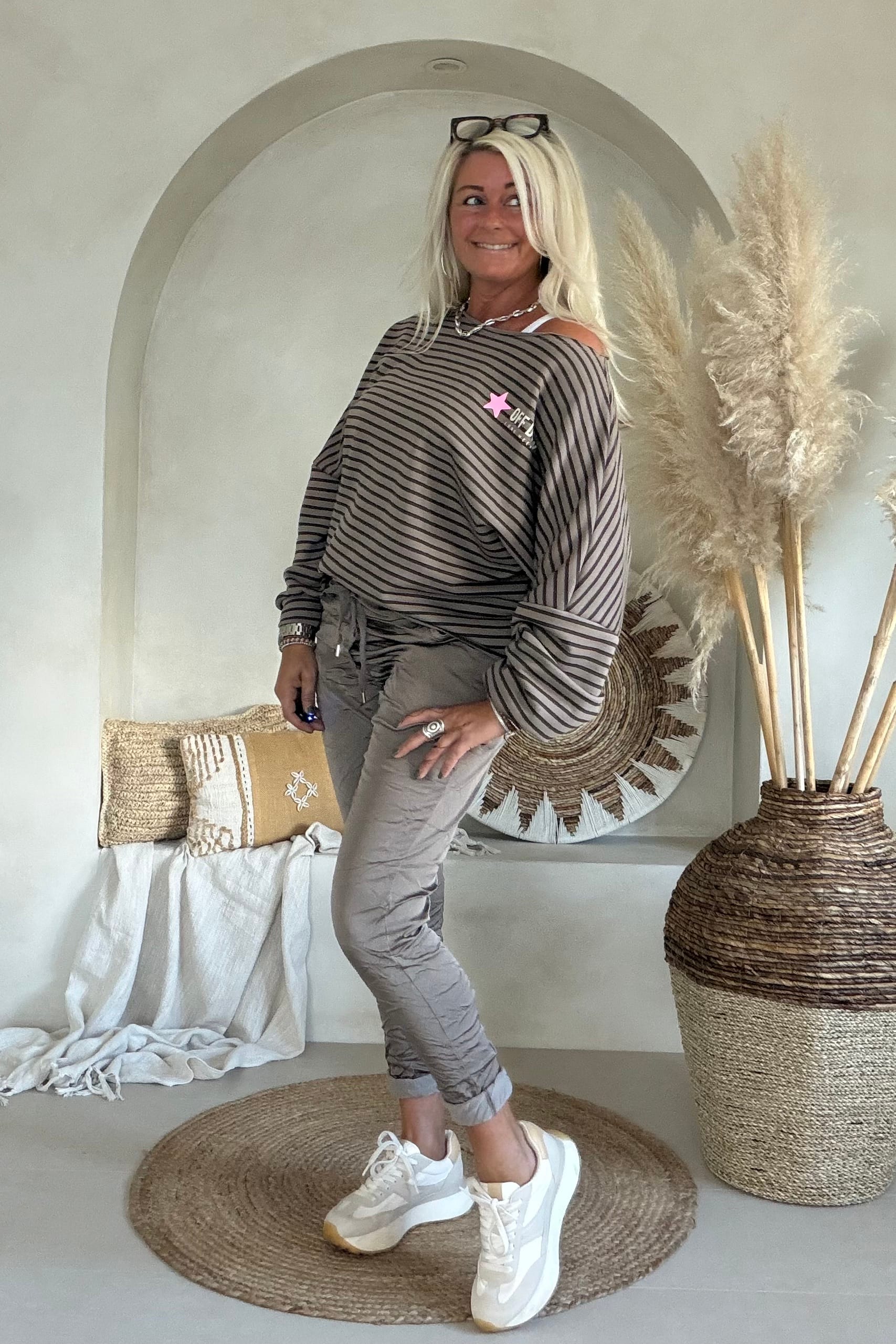Sweat Lina "Long Weekend" Streep, Taupe/Bruin. - Afbeelding 11