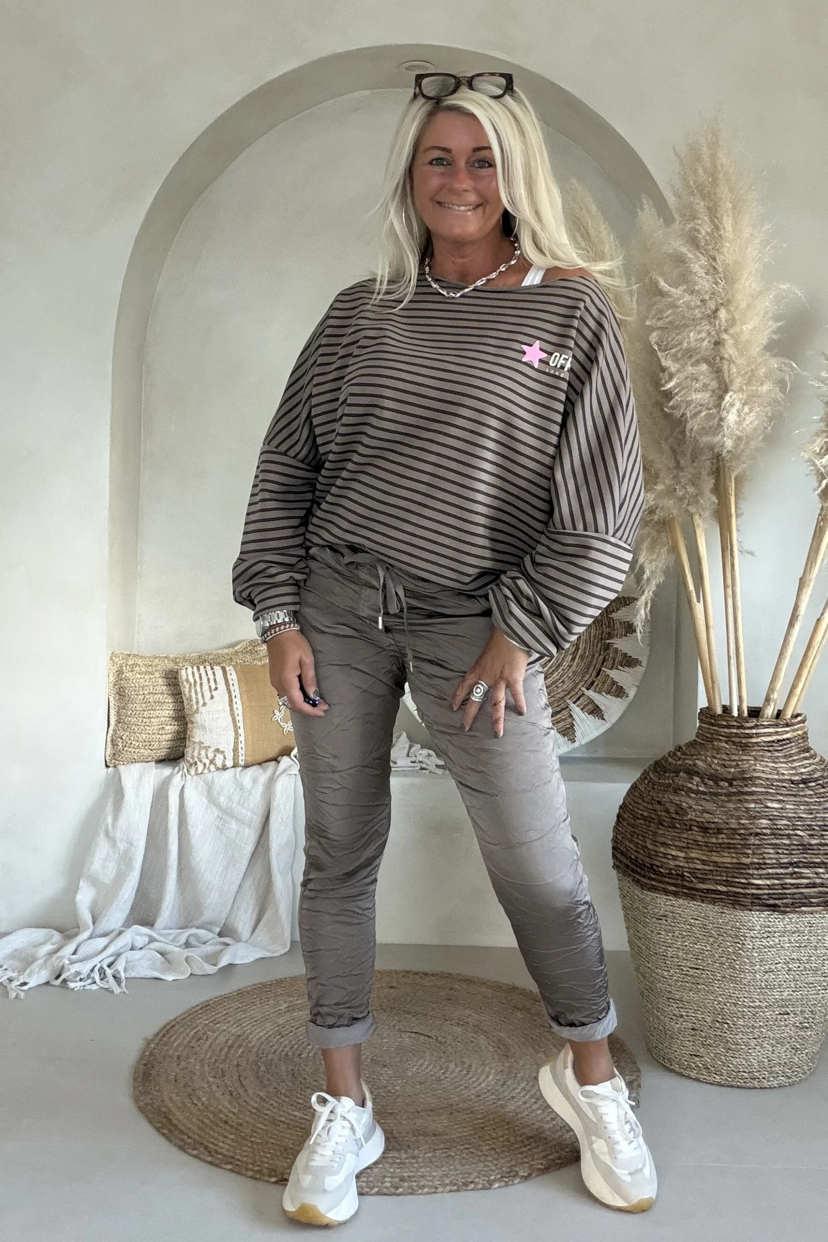 Sweat Lina "Long Weekend" Streep, Taupe/Bruin. - Afbeelding 10