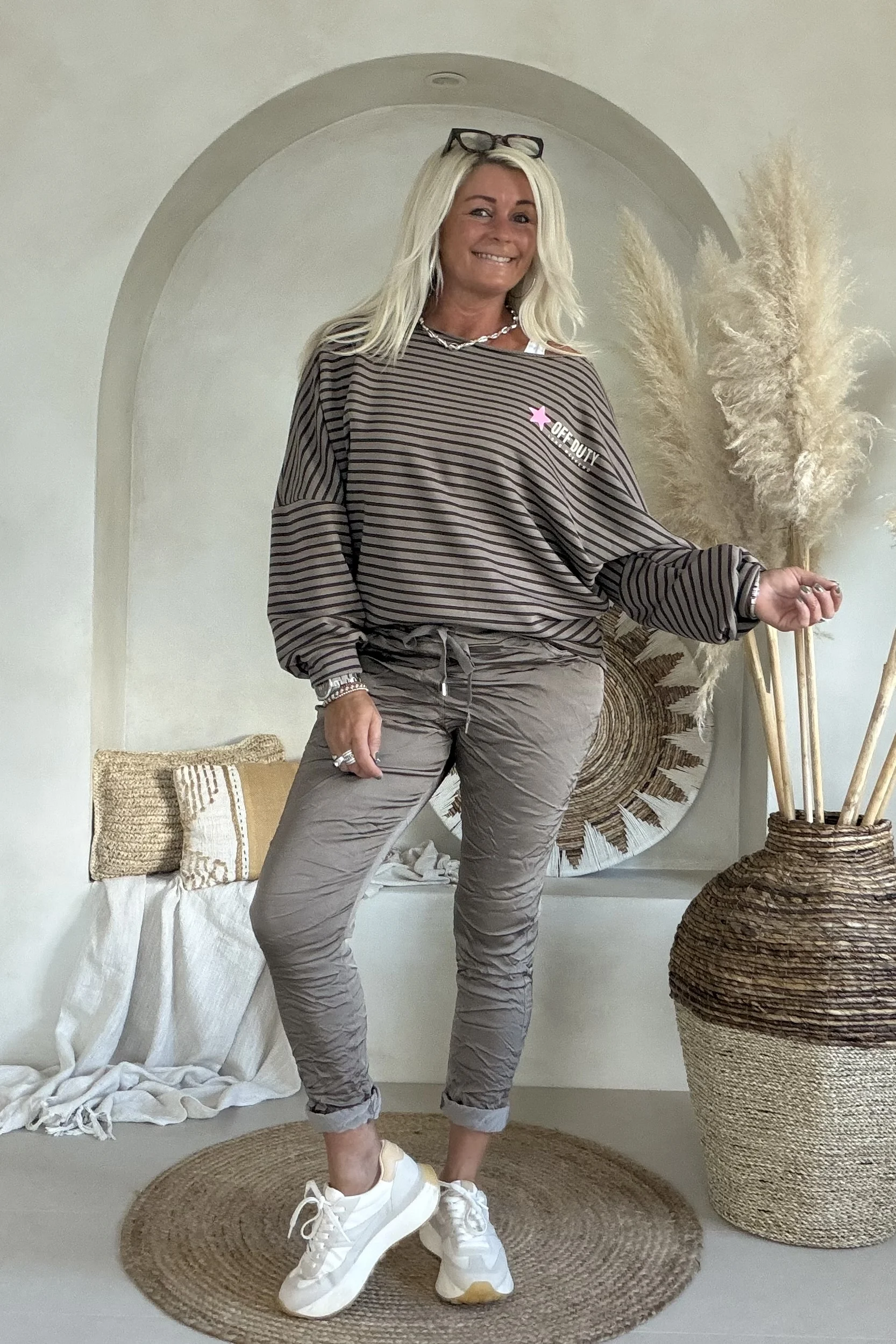 Sweat Lina "Long Weekend" Streep, Taupe/Bruin. - Afbeelding 9