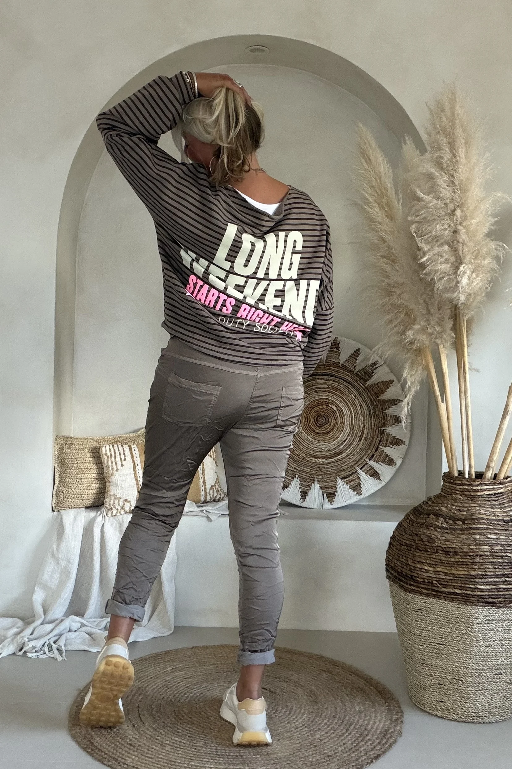 Sweat Lina "Long Weekend" Streep, Taupe/Bruin. - Afbeelding 7