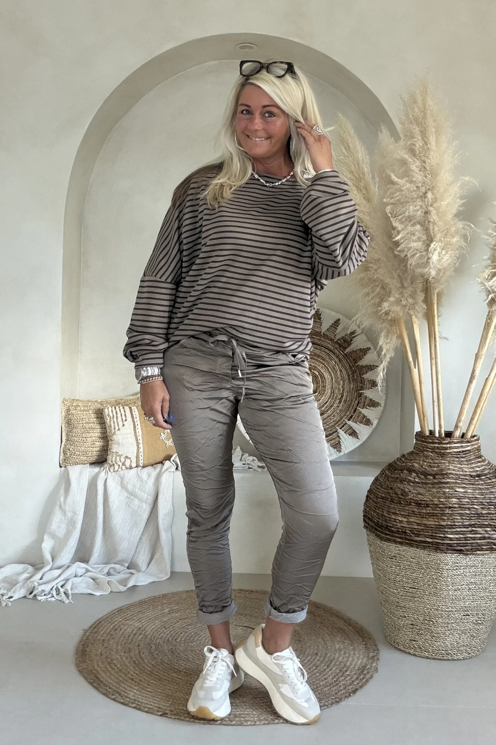 Sweat Lina "Long Weekend" Streep, Taupe/Bruin. - Afbeelding 5