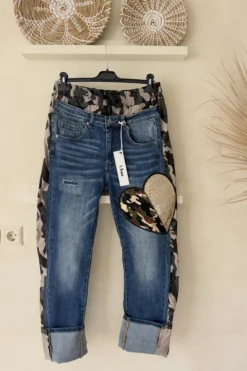 S.Woman "Double" Jeans Carly Camo met Hart, Mid blauw.