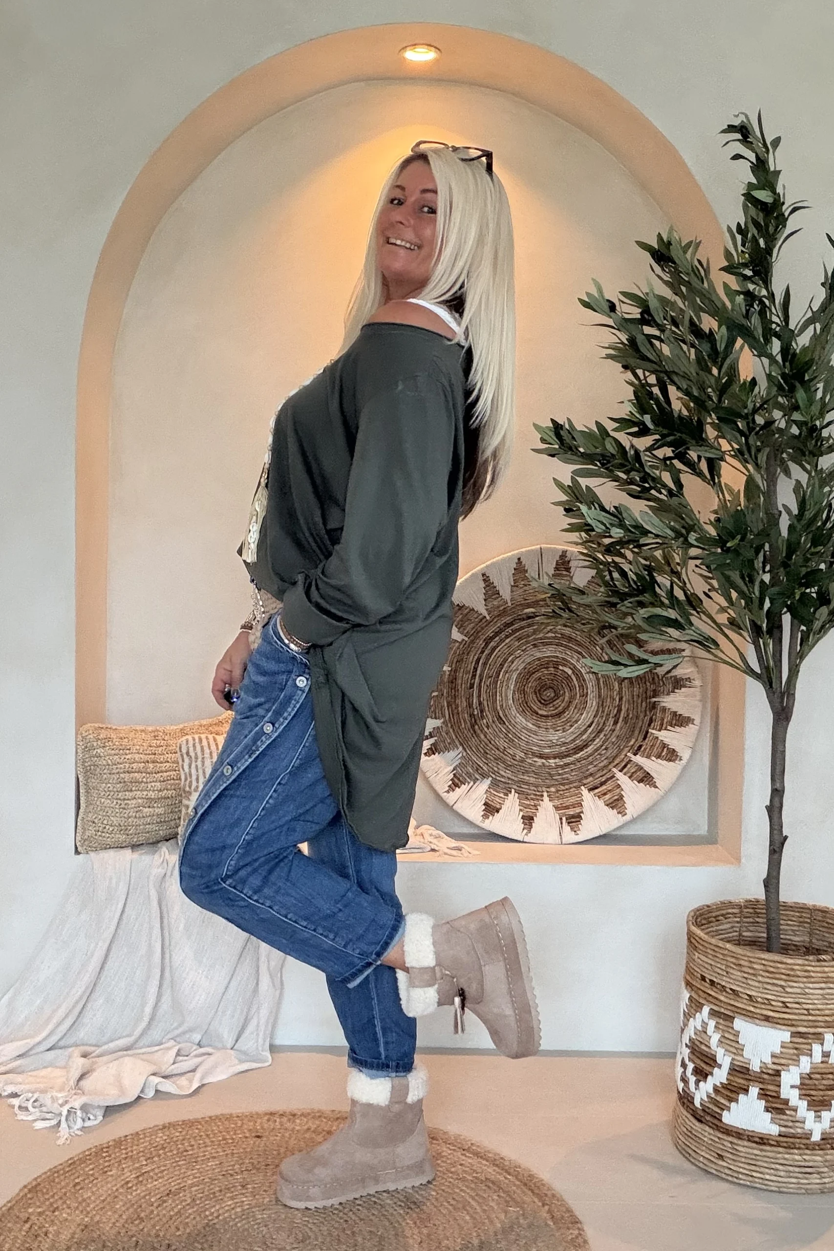 Longsleeve Shirt Mikki Vintage Look, Armygroen. - Afbeelding 3