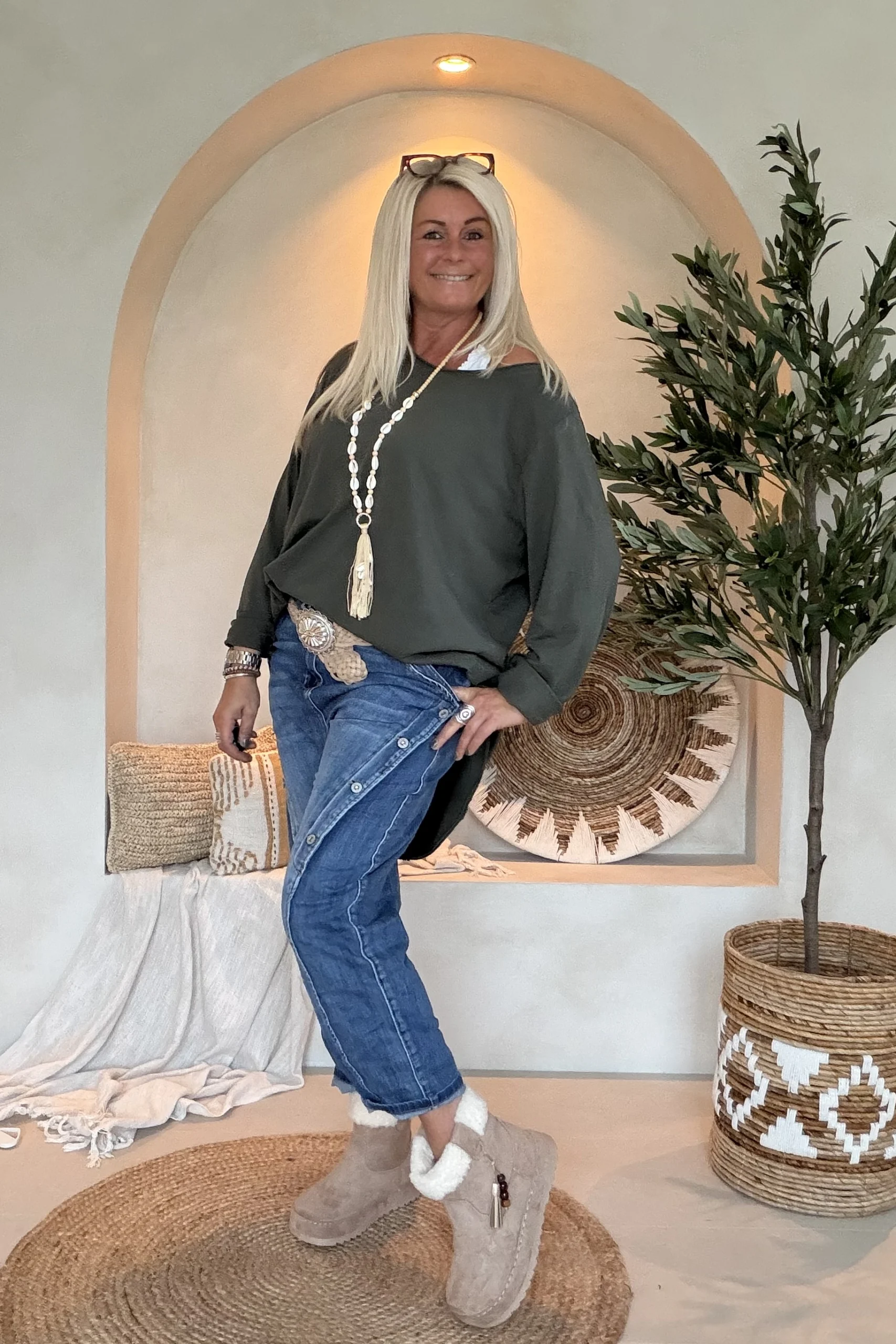 Longsleeve Shirt Mikki Vintage Look, Armygroen. - Afbeelding 4