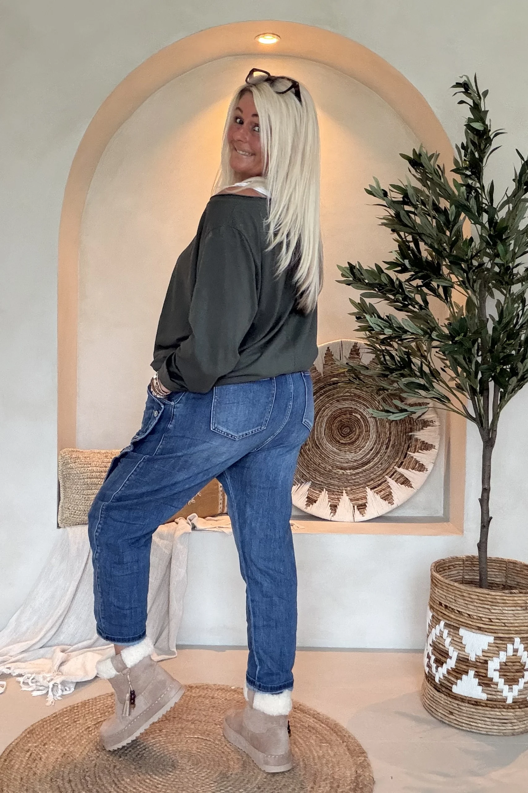 S.Woman Baggy Jeans Nola met Knopen, Mid Blauw. - Afbeelding 11