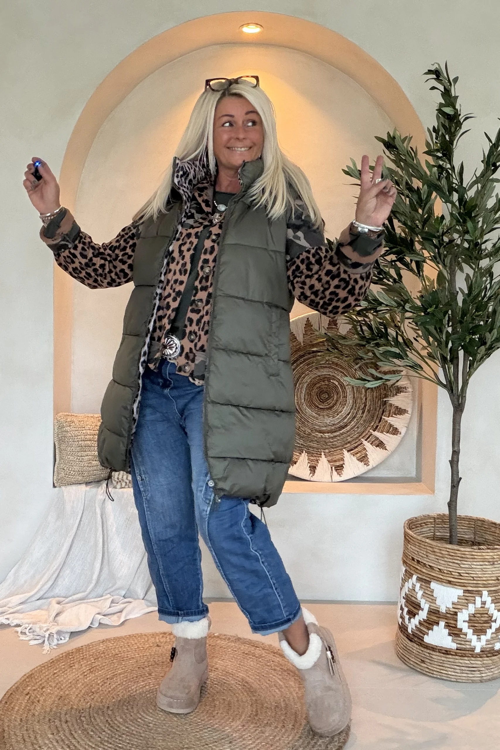Puffer Bodywarmer Pam "Reversible", Army/Leopard. - Afbeelding 2