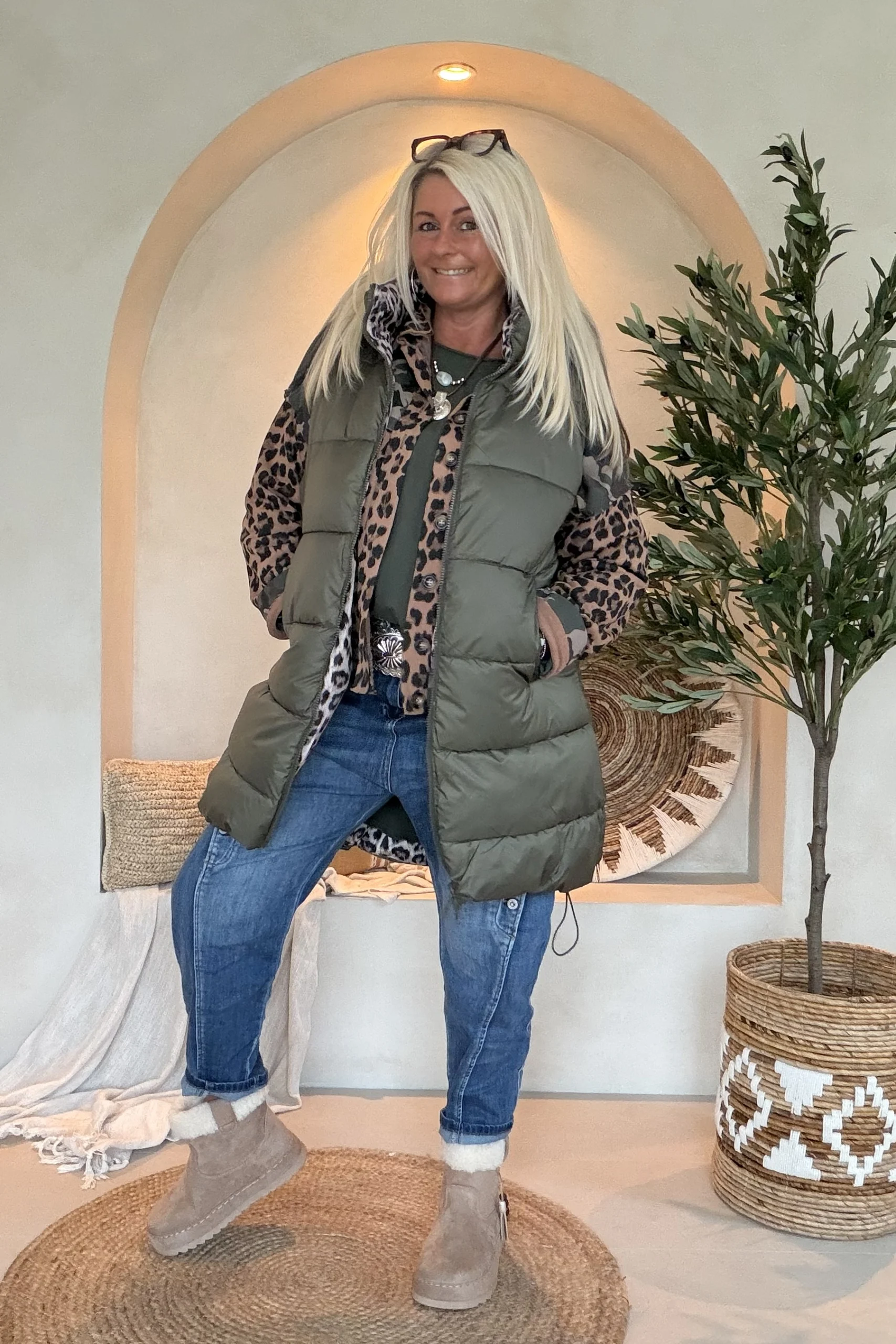 Puffer Bodywarmer Pam "Reversible", Army/Leopard. - Afbeelding 3