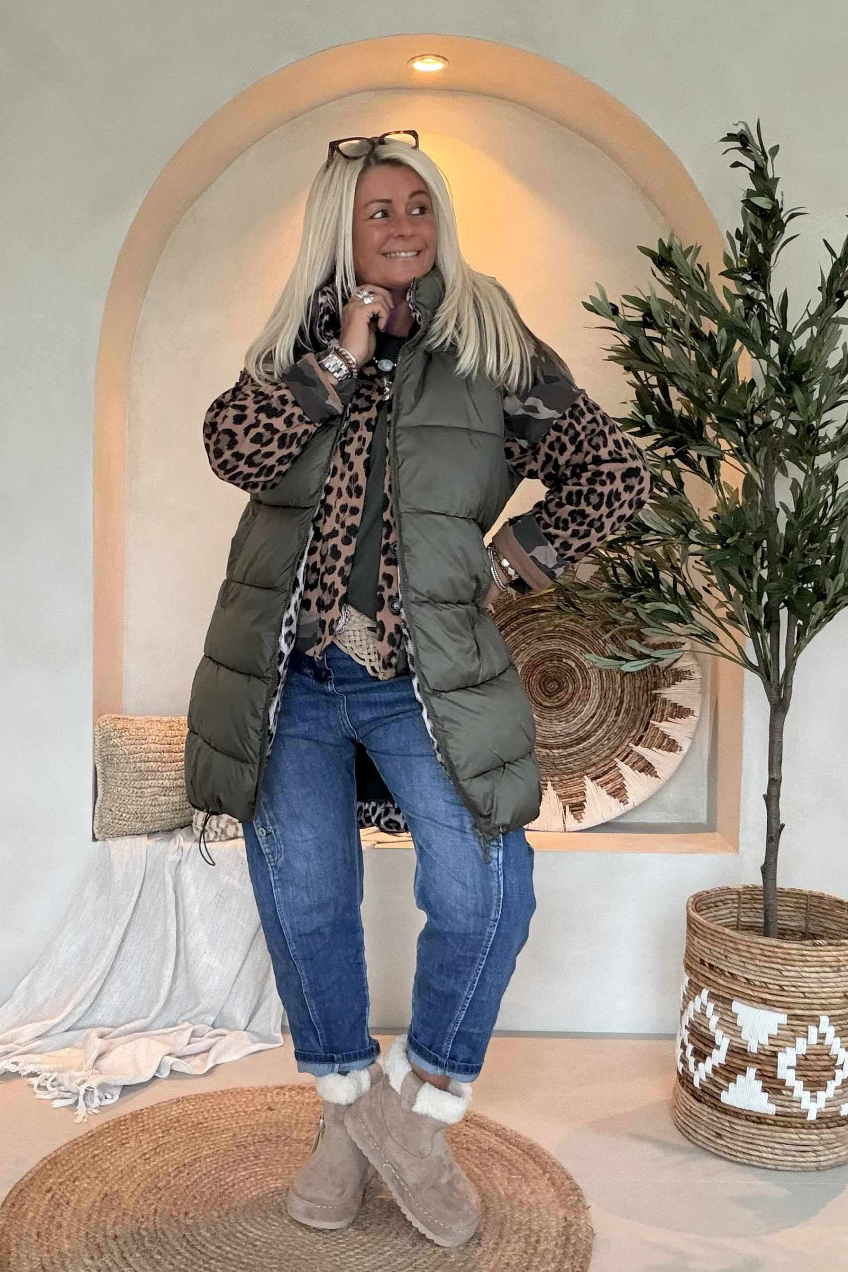 Puffer Bodywarmer Pam "Reversible", Army/Leopard. - Afbeelding 5
