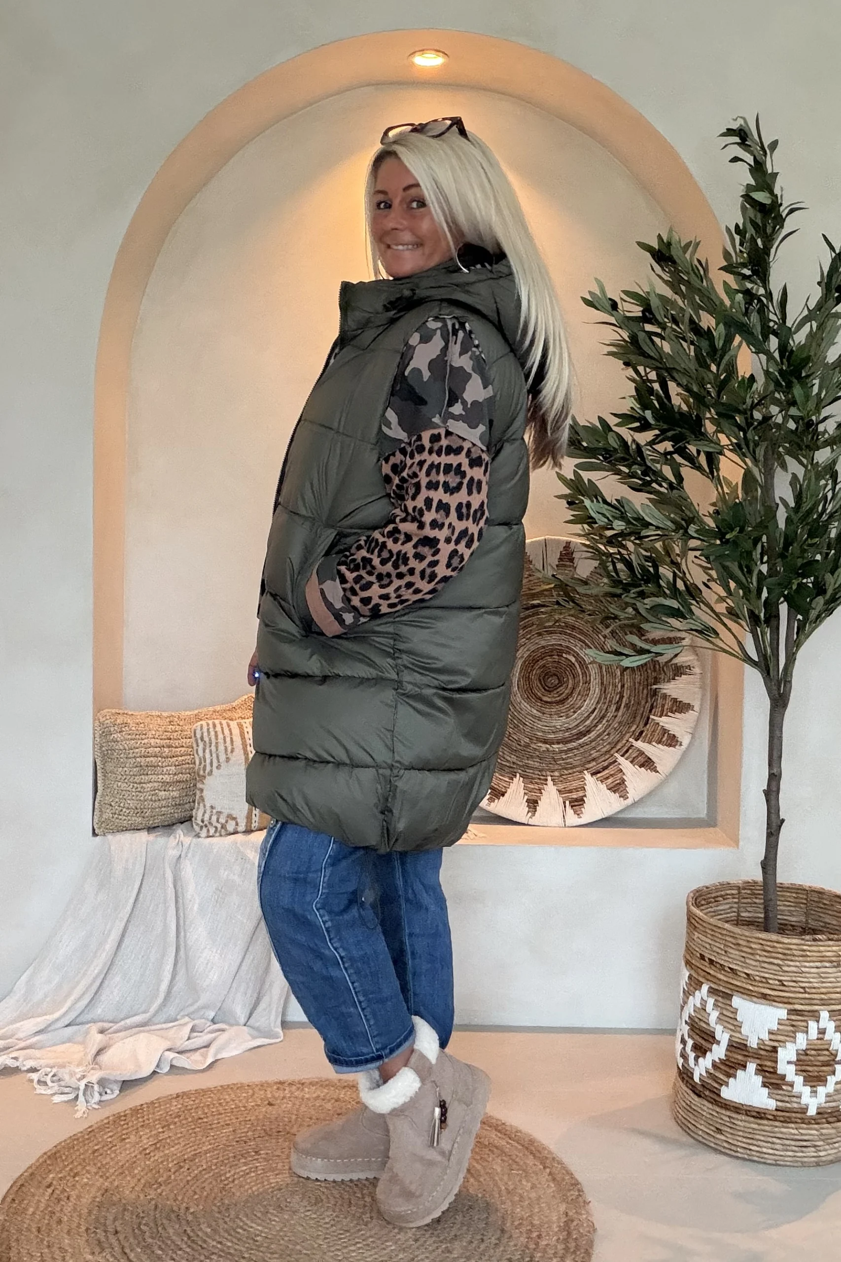 Puffer Bodywarmer Pam "Reversible", Army/Leopard. - Afbeelding 6