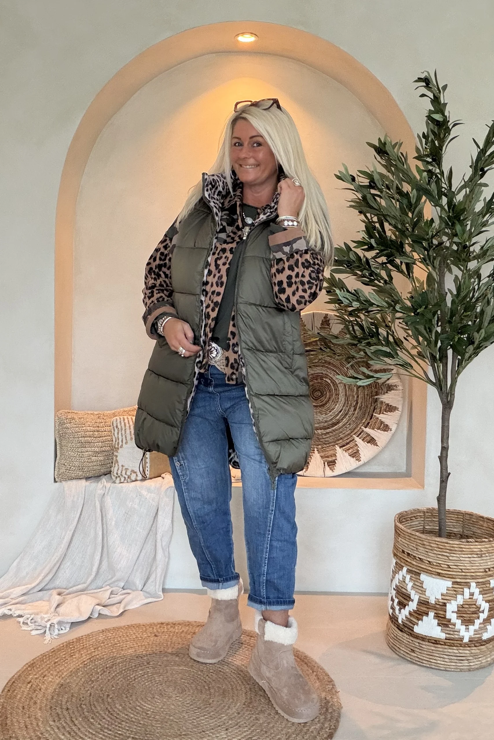 Puffer Bodywarmer Pam "Reversible", Army/Leopard. - Afbeelding 8
