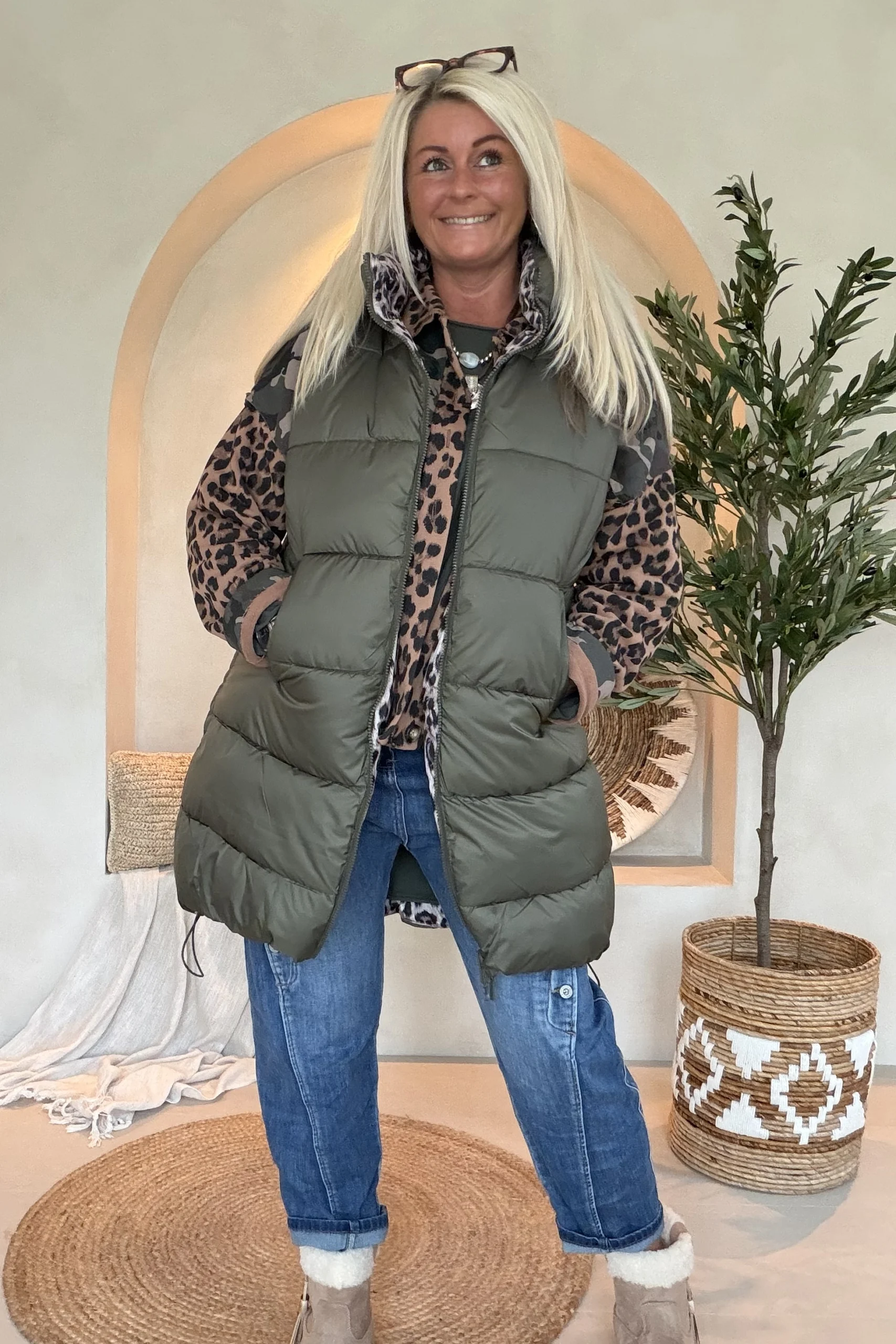 Puffer Bodywarmer Pam "Reversible", Army/Leopard. - Afbeelding 9