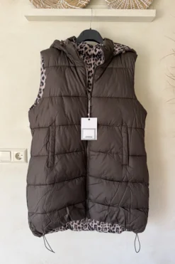 Puffer Bodywarmer Pam "Reversible", Choco/Leopard.