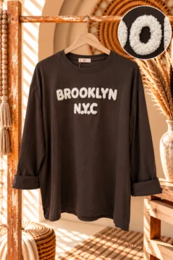 Oversized Tricot shirt Mara Brooklyn, Donker Bruin.