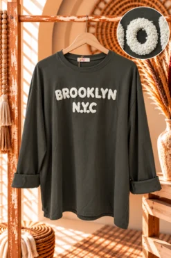 Oversized Tricot shirt Mara Brooklyn, Donker Groen.