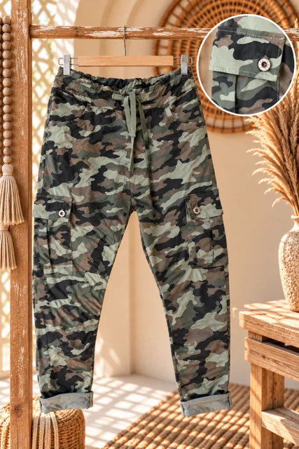 Cargo Jogpant Christa Camouflage print, Army/Bruin/Grijs.