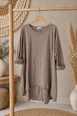 Longsleeve Shirt Mikki Vintage Look, Taupe.