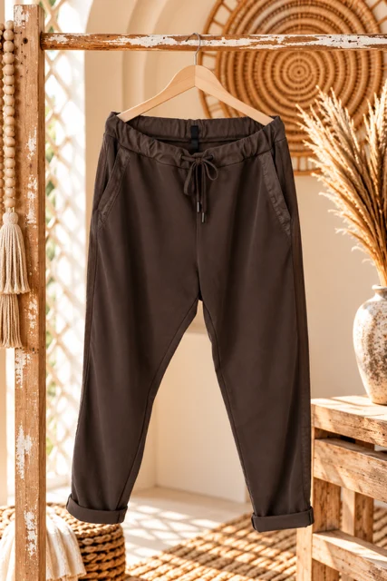 Sweatpant Shirma met Satijnen bies, Donker Bruin.